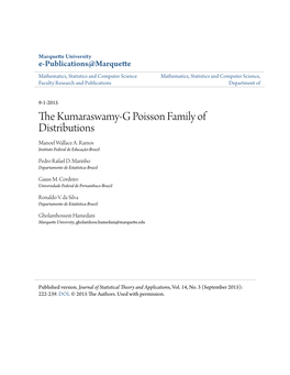 The Kumaraswamy-G Poisson Family of Distributions Manoel Wallace A