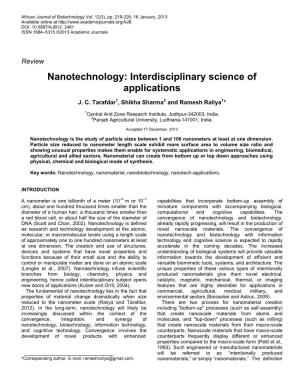 Nanotechnology: Interdisciplinary Science of Applications