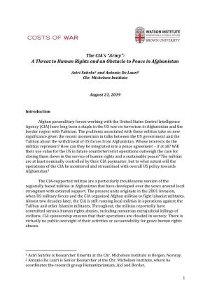 The CIA's “Army”: a Threat to Human Rights and an Obstacle to Peace in Afghanistan