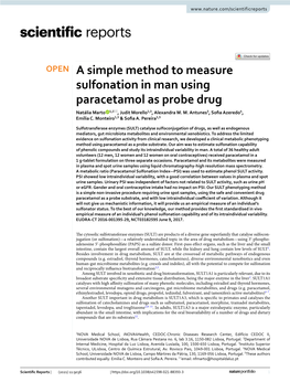 A Simple Method to Measure Sulfonation in Man Using Paracetamol As Probe Drug Natália Marto 1,2*, Judit Morello1,3, Alexandra M
