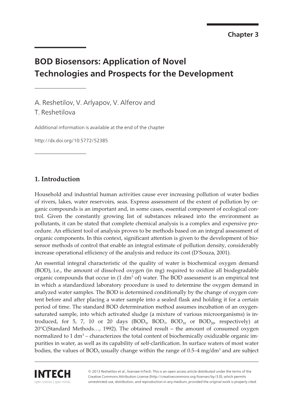 BOD Biosensors: Application of Novel Technologies and Prospects for the Development