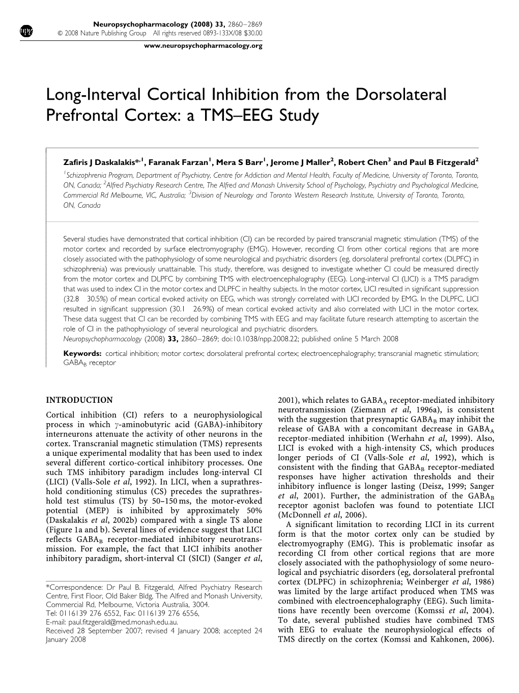 Long-Interval Cortical Inhibition from the Dorsolateral Prefrontal Cortex: a TMS–EEG Study