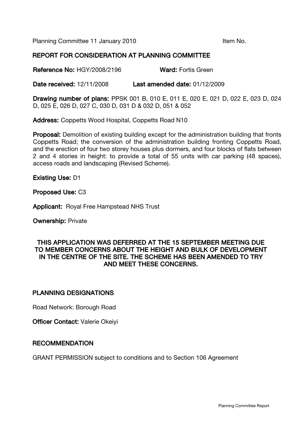 Planning Committee 11 January 2010 Item No