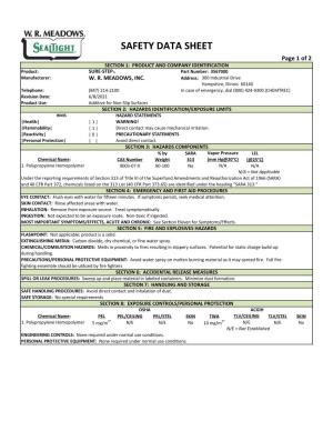SAFETY DATA SHEET Page 1 of 2 SECTION 1: PRODUCT and COMPANY IDENTIFICATION Product: SURE-STEP™ Part Number: 3567000 Manufacturer: W