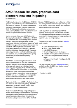 AMD Radeon R9 290X Graphics Card Pioneers New Era in Gaming 25 October 2013