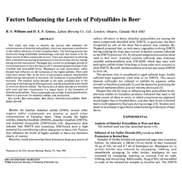 Factors Influencing the Levels of Polysulfides in Beer1 R. S. Williams