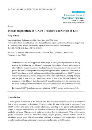 Pseudo-Replication of [GADV]-Proteins and Origin of Life