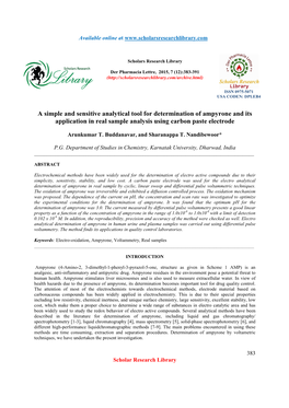 A Simple and Sensitive Analytical Tool for Determination of Ampyrone and Its Application in Real Sample Analysis Using Carbon Paste Electrode