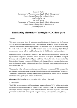 The Shifting Hierarchy of Strategic SADC Liner Ports