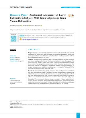 Anatomical Alignment of Lower Extremity in Subjects with Genu Valgum and Genu Varum Deformities