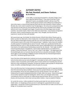AUTHOR's NOTES: My Dad, Baseball, and Damn Yankees