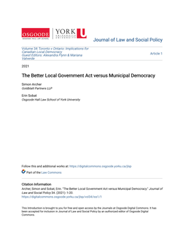 The Better Local Government Act Versus Municipal Democracy