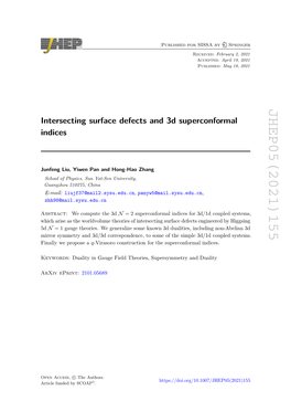 Intersecting Surface Defects and 3D Superconformal Indices