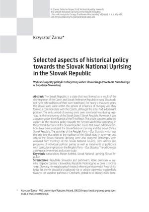 Selected Aspects of Historical Policy Towards the Slovak National Uprising in the Slovak Republic, „Rocznik Instytutu Europy Środkowo-Wschodniej” 18(2020), Z