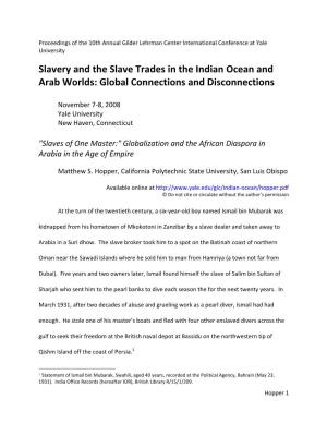 Slavery and the Slave Trades in the Indian Ocean and Arab Worlds: Global Connections and Disconnections