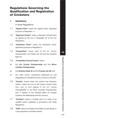 Regulations Governing the Qualification and Registration of Cricketers to Play County Cricket