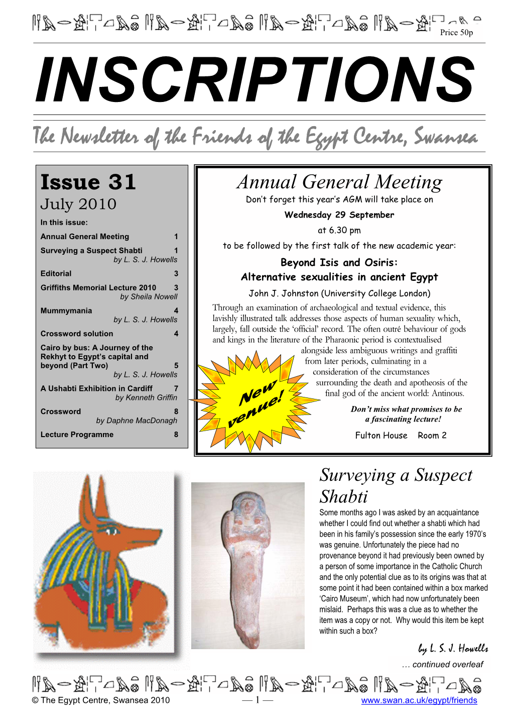 The Newsletter of the Friends of the Egypt Centre, Swansea