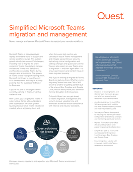 Simplified Microsoft Teams Migration and Management Move, Manage and Secure Microsoft Teams to Support Your Remote Workforce