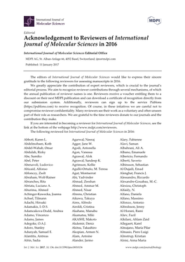 Acknowledgement to Reviewers of International Journal of Molecular Sciences in 2016