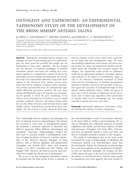 AN EXPERIMENTAL TAPHONOMY STUDY of the DEVELOPMENT of the BRINE SHRIMP ARTEMIA SALINA by NEIL J