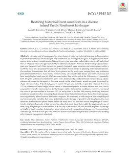 Restoring Historical Forest Conditions in a Diverse Inland Pacific