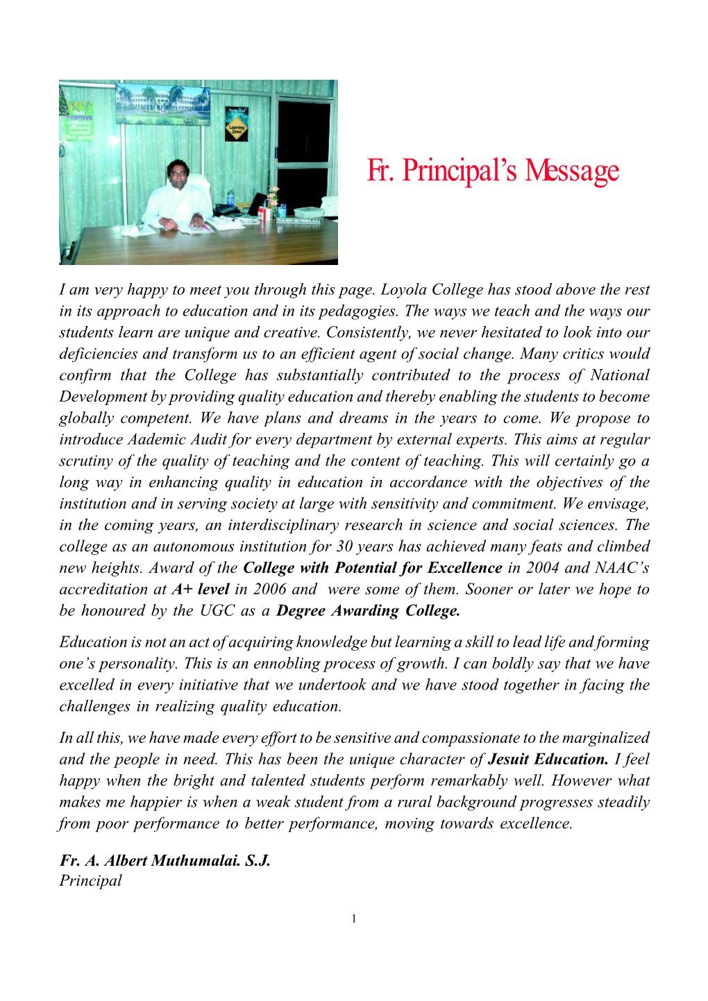 Fr. Principal's Message