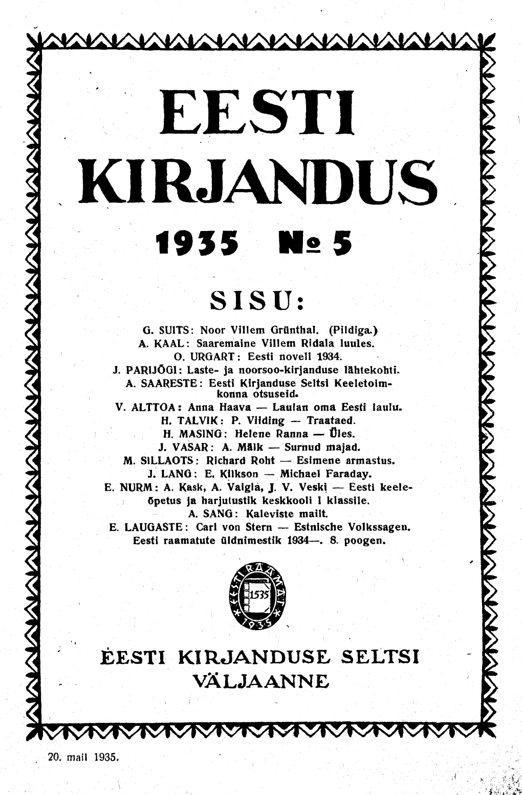 Kirjandus 1935 N» 5 Sisu: G