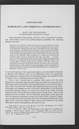 Mariology and Christian Anthropology