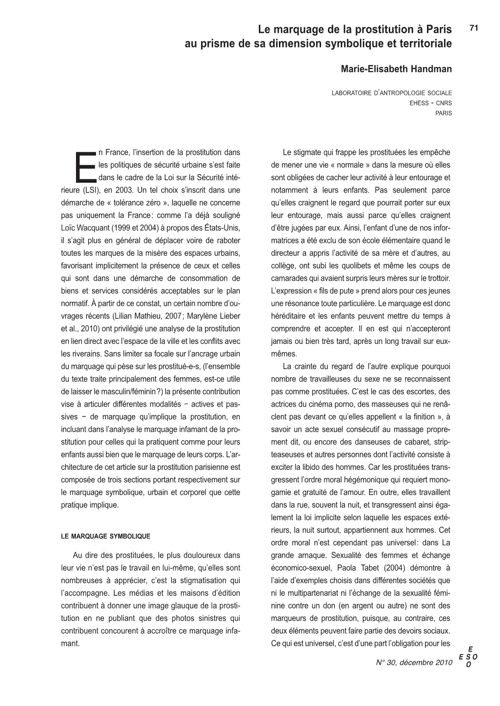 Le Marquage De La Prostitution À Paris Au Prisme De Sa Dimension Symbolique Et Territoriale 73