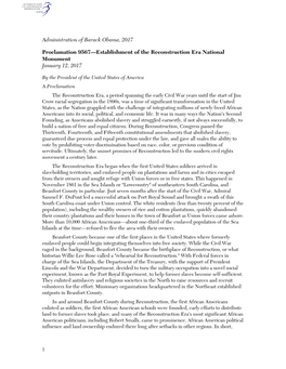 Proclamation 9567—Establishment of the Reconstruction Era National Monument January 12, 2017