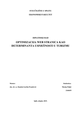 Optimizacija Web Stranica Kao Determinanta Uspješnosti U Turizmu