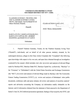 Vladimir Gusinsky, Et Al. V. Barclays PLC, Et Al. 12-CV-05329-Class Action Complaint Jury Trial Demanded