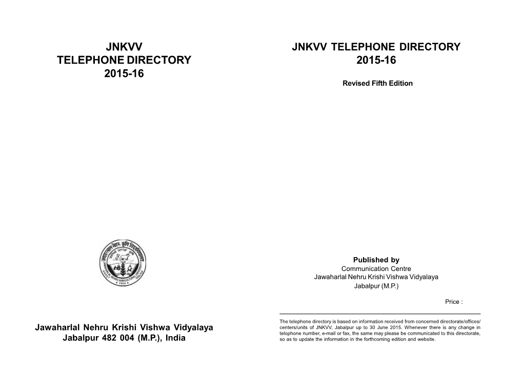 Jnkvv Telephone Directory 2015-16