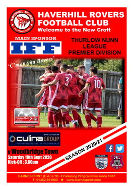 HAVERHILL ROVERS FOOTBALL CLUB Welcome to the New Croft THURLOW NUNN LEAGUE PREMIER DIVISION