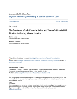 Property Rights and Women's Lives in Mid-Nineteenth-Century Massachusetts