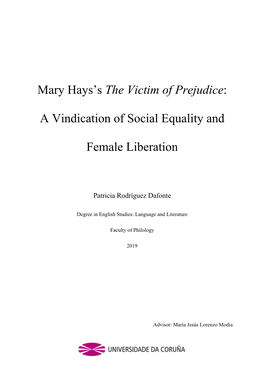 Mary Hays's the Victim of Prejudice