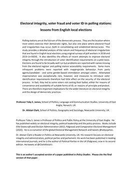 Electoral Integrity, Voter Fraud and Voter ID in Polling Stations: Lessons from English Local Elections