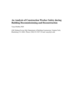 An Analysis of Construction Worker Safety During Building Decommissioning and Deconstruction