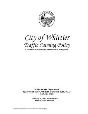 Traffic Calming Policy a Procedural Guide to Neighborhood Traffic Management