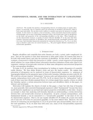 INDEPENDENCE, ORDER, and the INTERACTION of ULTRAFILTERS and THEORIES 1. Introduction Regular Ultrafilters and Countable First-O