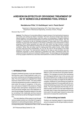 A Review on Effects of Cryogenic Treatment of Aisi ‘D’ Series Cold Working Tool Steels