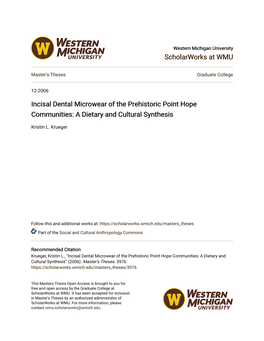 Incisal Dental Microwear of the Prehistoric Point Hope Communities: a Dietary and Cultural Synthesis