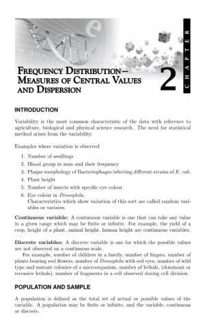 Frequency Distribution Measures of Central Values