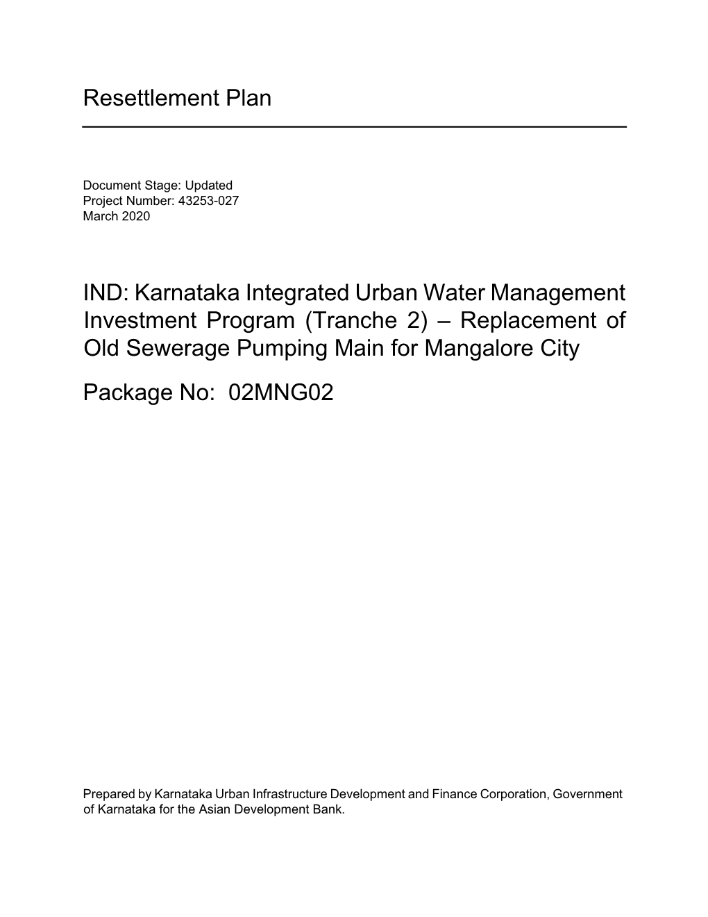 Karnataka Integrated Urban Water Management Investment Program (Tranche 2) – Replacement of Old Sewerage Pumping Main for Mangalore City