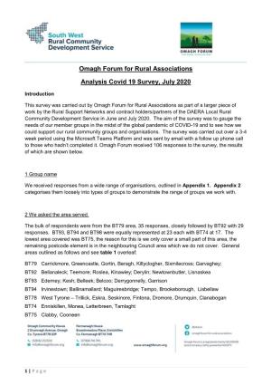 Omagh Forum for Rural Associations Analysis Covid 19 Survey, July 2020