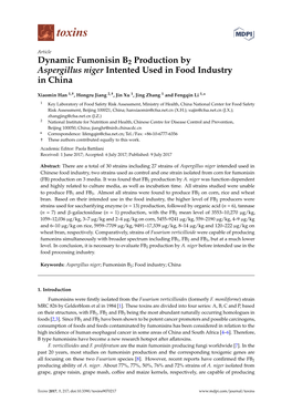 Dynamic Fumonisin B2 Production by Aspergillus Niger Intented Used in Food Industry in China