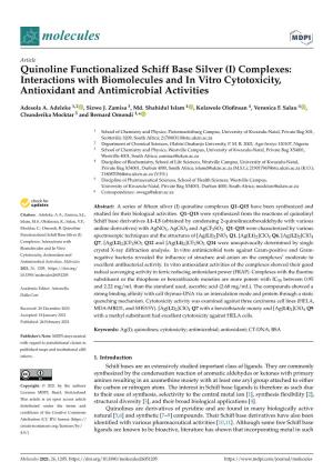 (I) Complexes: Interactions with Biomolecules and in Vitro Cytotoxicity, Antioxidant and Antimicrobial Activities