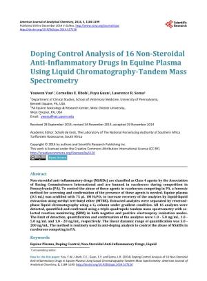 Doping Control Analysis of 16 Non-Steroidal Anti-Inflammatory Drugs in Equine Plasma Using Liquid Chromatography-Tandem Mass Spectrometry