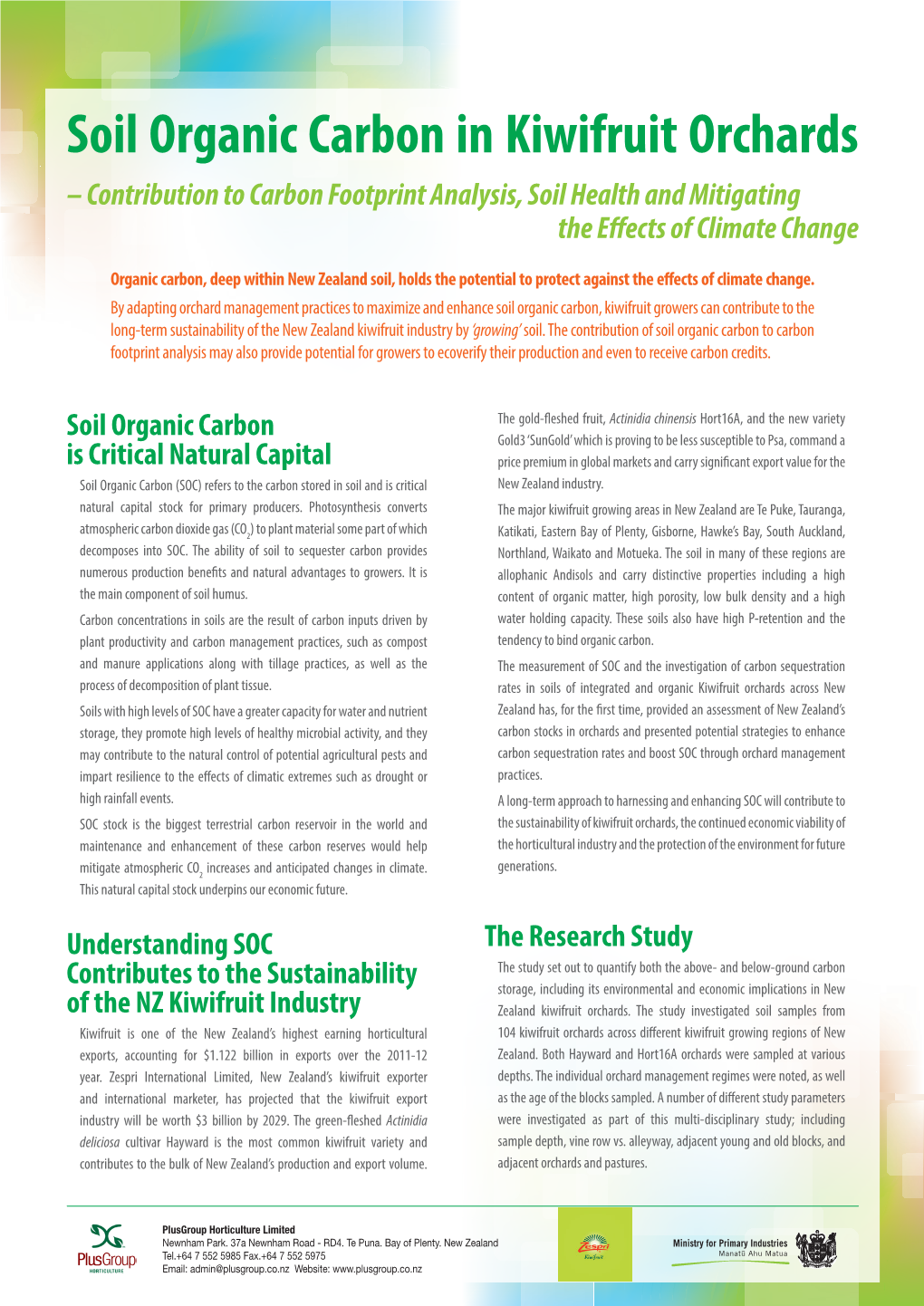 Soil Organic Carbon in Kiwifruit Orchards – Contribution to Carbon Footprint Analysis, Soil Health and Mitigating the Effects of Climate Change