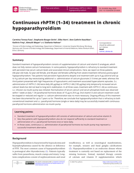 Continuous Rhpth (1–34) Treatment in Chronic Hypoparathyroidism